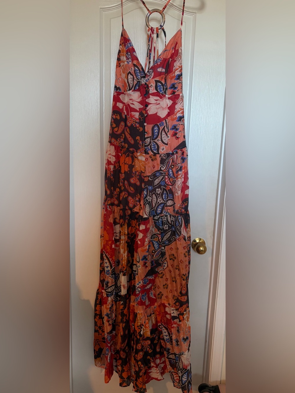 Bohemian Floral Tiered Maxi Romper in Rust Multi